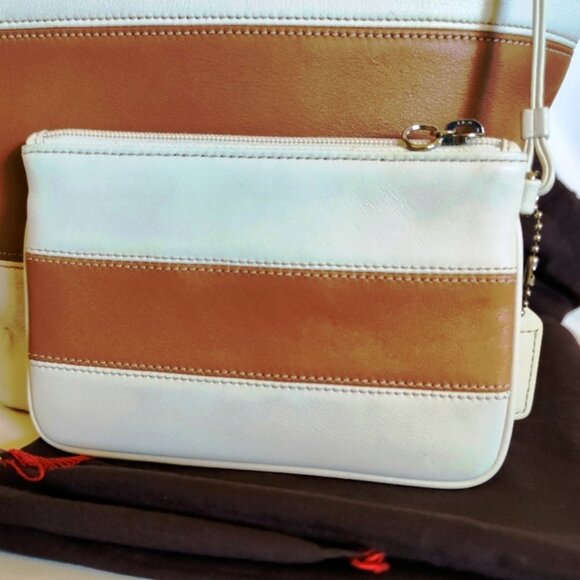 Coach Vintage Rugby Stripe Leather Duffle Sac Bucket Bag w/Matching Wristlet EUC - Picture 12 of 16